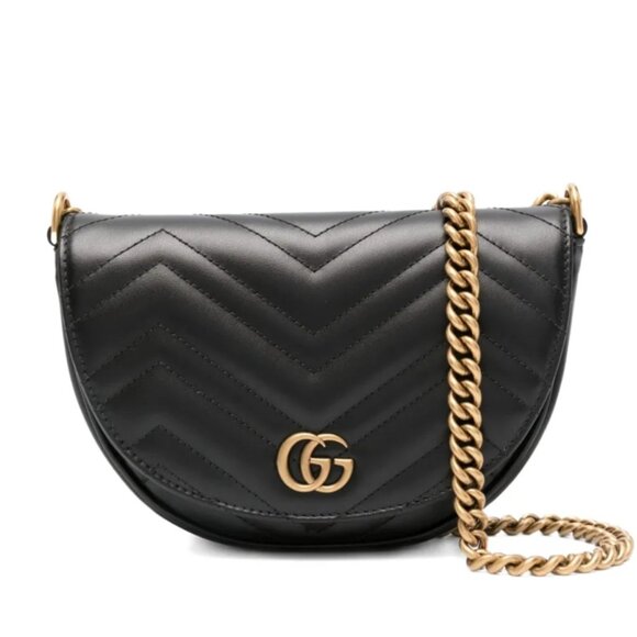 Authentic Gucci GG Marmont Half Moon Mini Crossbody Bag Black Matelassé Leather - Picture 4 of 12